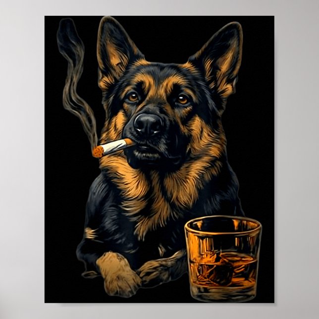 Poster German Shepherd Dog Smoking Cigarette Whisky Lover (Frente)