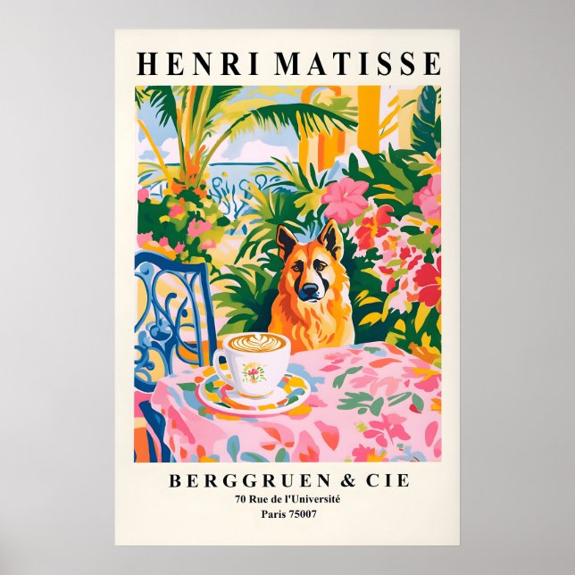 Poster German Shepherd Dronking Coffee Art Print Matisse (Frente)