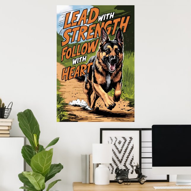 Poster German shepherd Em Execução Com Coração (Escritório em casa)