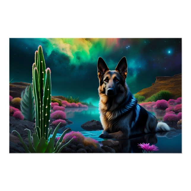 Pôster German shepherd em um mundo Alienígena (Frente)
