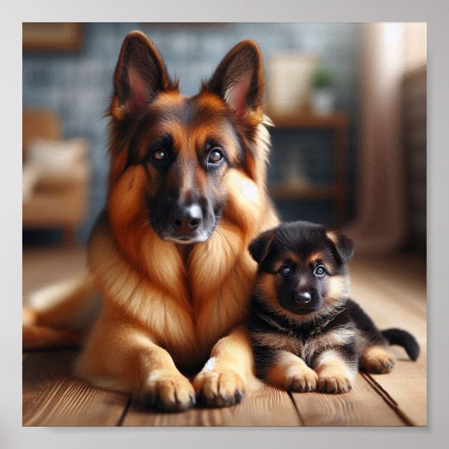 Poster German shepherd mãe e seu filhote (Frente)