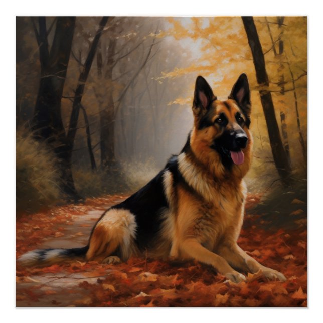 Pôster German shepherd no outono Folhas caem inspiração (Frente)