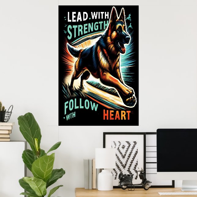 Poster German shepherd saltando com força e coração (Escritório em casa)