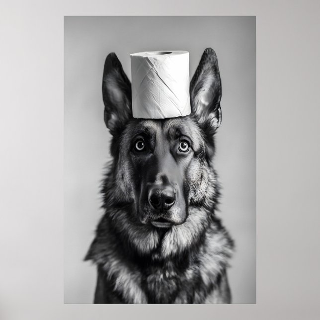 Poster German Shepherd Toilet Paper Roll, Funny Bathroom (Frente)