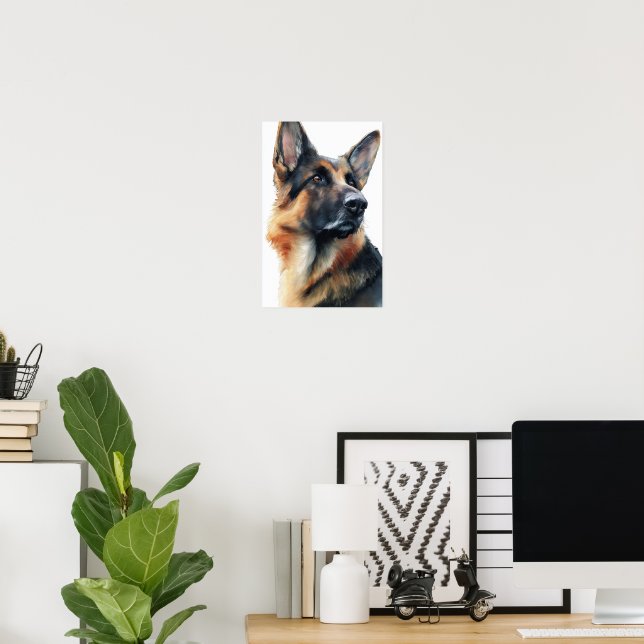 Poster German shepherd turns his head watercolor (Escritório em casa)