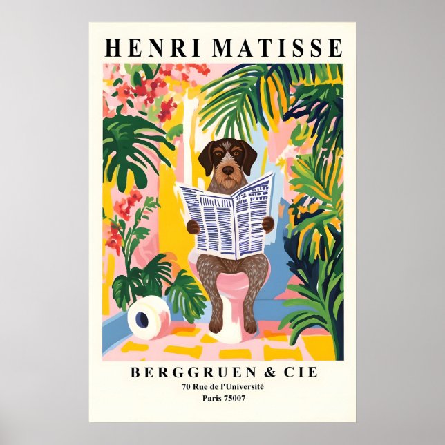 Poster German Wirehaired Dog on Toilet Colourful Matisse (Frente)