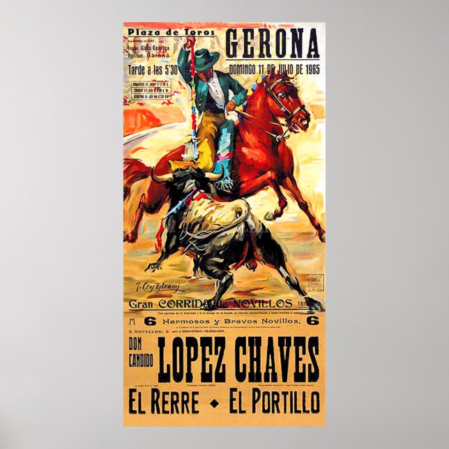 Poster Gerona Bullighting, Espanha, Corrida, viagens vint (Frente)