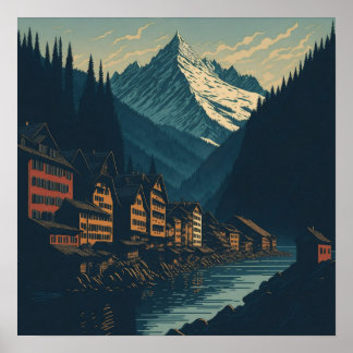 Poster Gersau Suiça Art Vintage