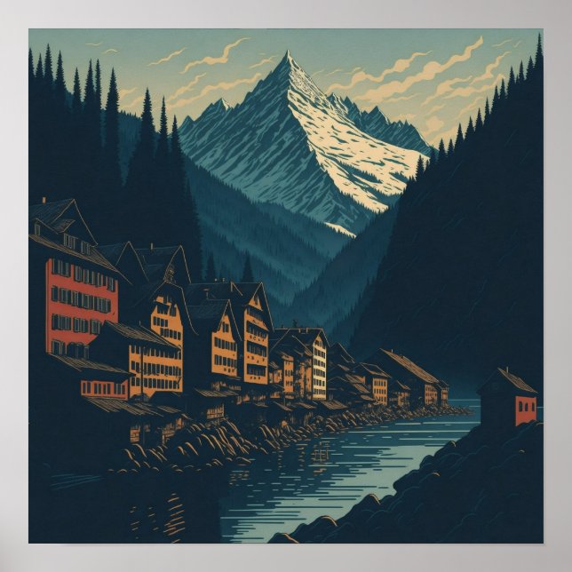 Poster Gersau Suiça Art Vintage (Frente)