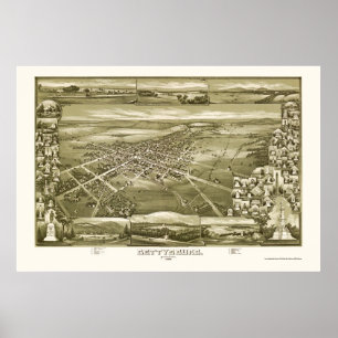 Pôster Gettysburg, mapa panorâmico do PA - 1888