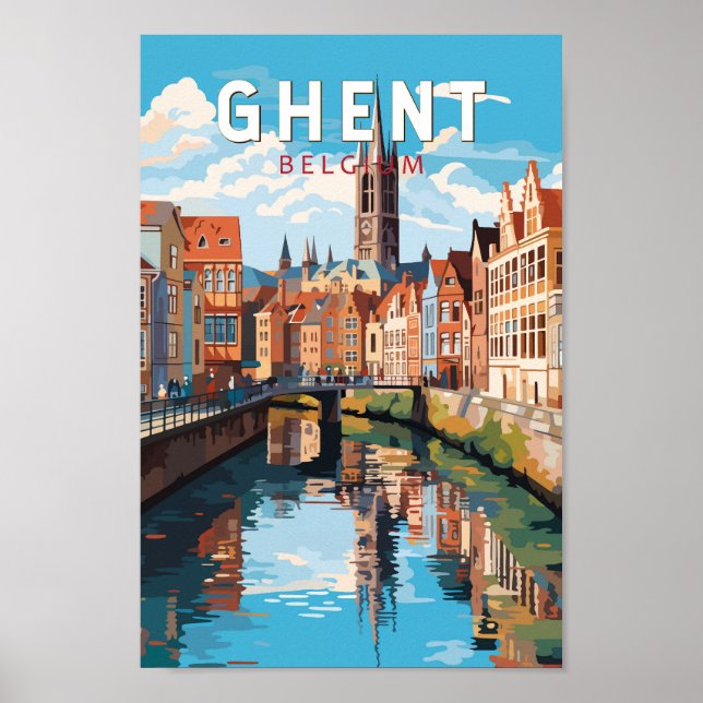 Poster Ghent Belgium Viagem Art Vintage (Frente)