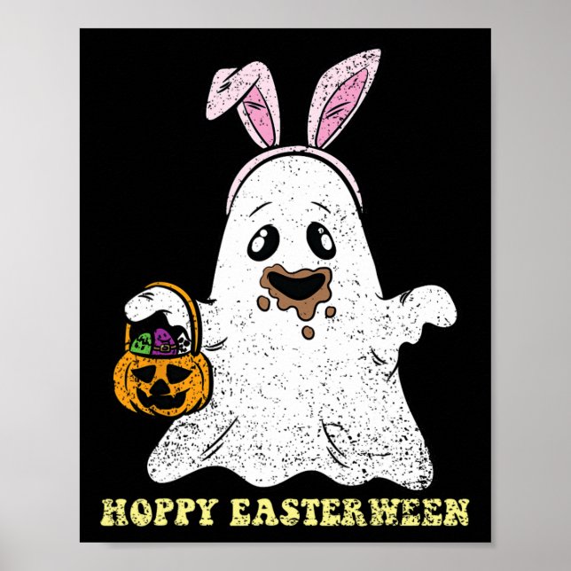 Poster Ghost Bunny Hoppy Easter Ovo Caça Primavera Wo (Frente)