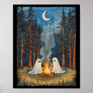 Poster Ghost Campfire Camping Lover Forest Gothic Hallowe