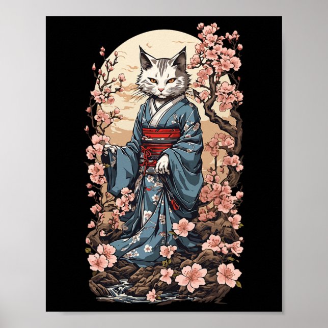 Poster Ghost Cat Com Kimono Japonês Yokai Folklore Desi (Frente)
