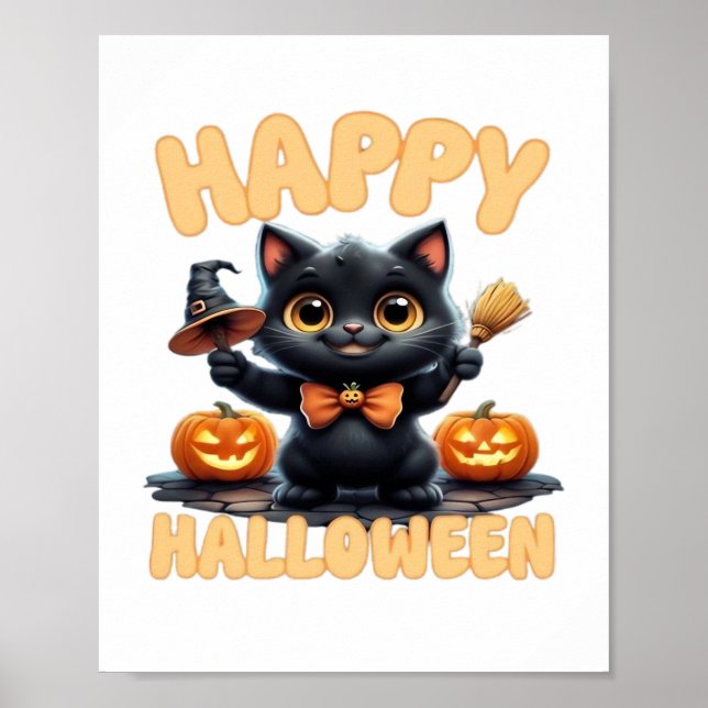 Poster Ghost Cat Tee, Camisa De Halloween, Cuta Louca, Un (Frente)