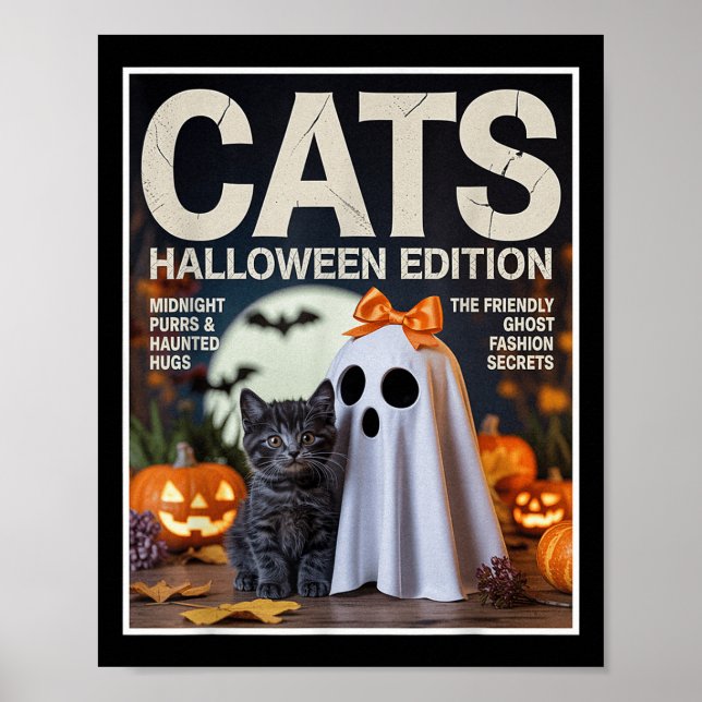 Poster Ghost Cinto E Dia de as Bruxas engraçado De Gato N (Frente)