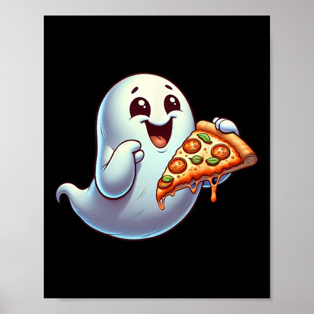 Poster Ghost Comendo Pizza Homens de Halloween Mulheres C (Frente)