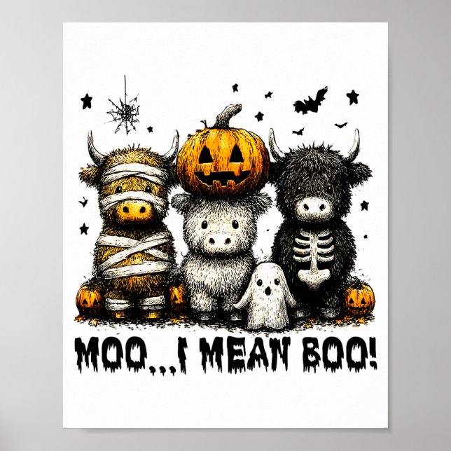 Poster Ghost Cow Moo I Mean Boo Halloween Outfit Funny Co (Frente)
