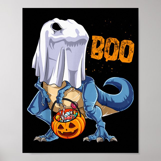 Poster Ghost Dinosaur T Rex Funny Boo Halloween Boys Men  (Frente)