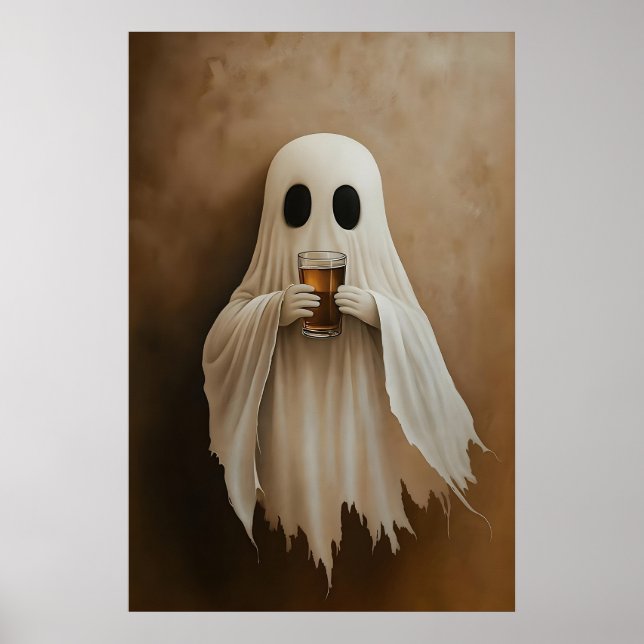 Poster Ghost Drinking Bourbon Cocktail Print, Ghost Bar (Frente)