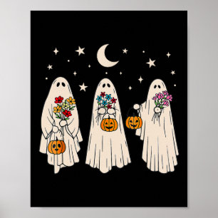 Poster Ghost Floral Groovy Vintage Retro Halloween Costum