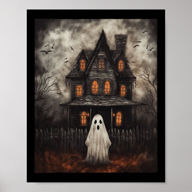 Poster Ghost Hauned House Midnight Halloween Ghost Spook (Frente)