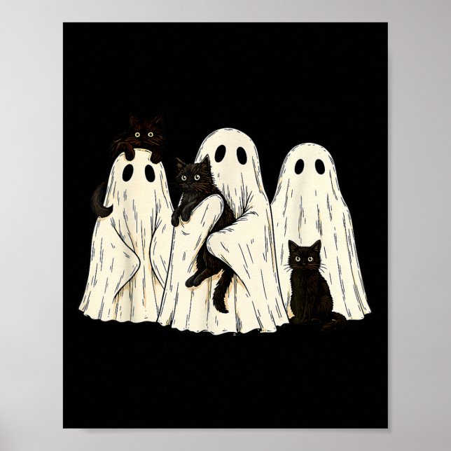 Poster Ghost Holding Black Cat Funny Halloween Cat Lovers (Frente)
