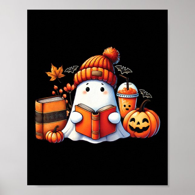 Poster Ghost Lading Book Bonito Amava Halloween Ghost Cof (Frente)