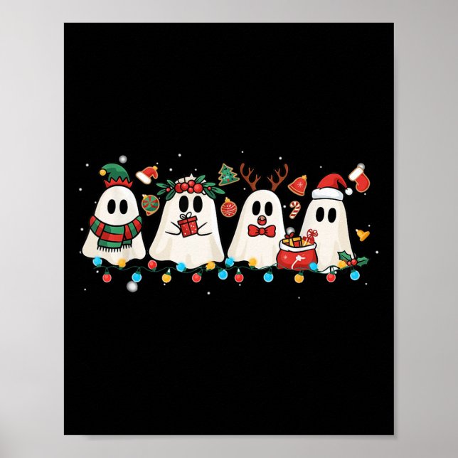 Poster Ghost Lights Tree Cake Feliz Natal Engraçado (Frente)