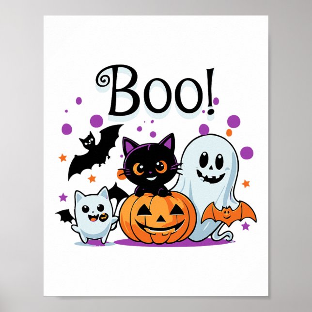Poster Ghost Pumpkin Cat E O Gráfico W Do Halloween (Frente)