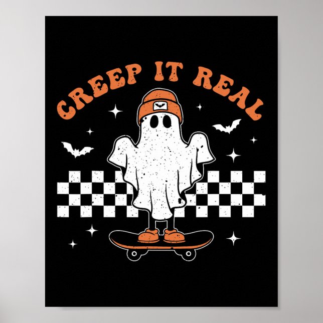 Poster Ghost Real - Skateboard Retro Cute Hallowee (Frente)