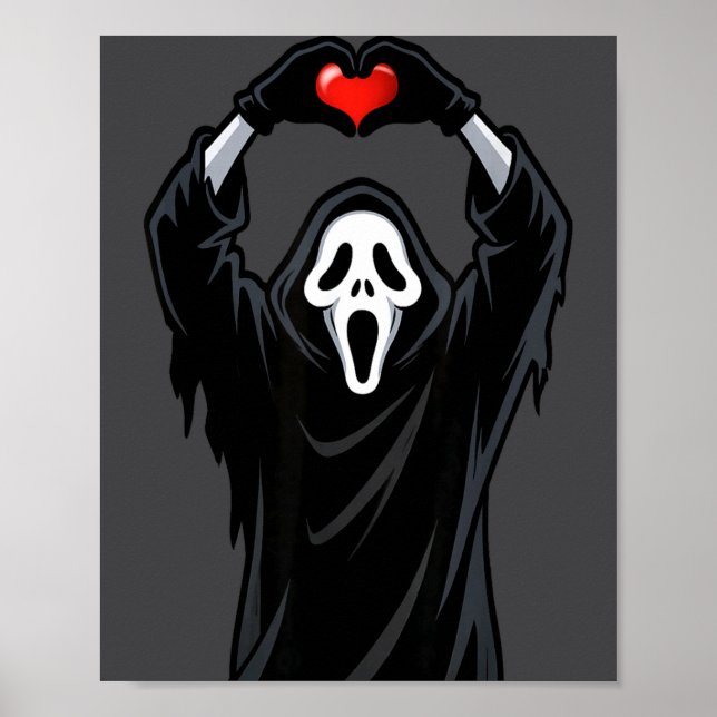 Poster Ghost Red Heart Hands Y Face Halloween Valentines  (Frente)