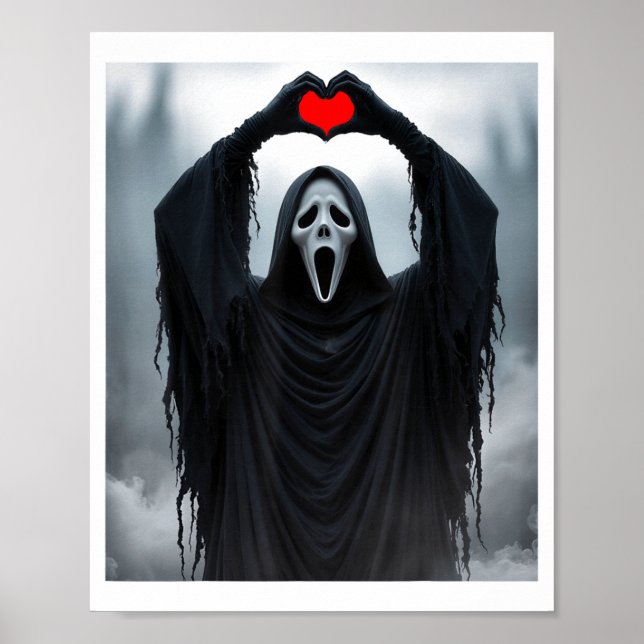 Poster Ghost Red Heart Hands Y Face Halloween Valentines  (Frente)