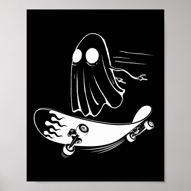 Poster Ghost Skateboard Funny Skateboarding Lazy Hallowee (Frente)