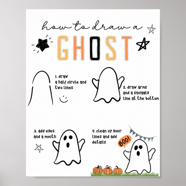 Poster Ghost Wall Art, Kid Halloween Decor, Fall Impressã (Frente)