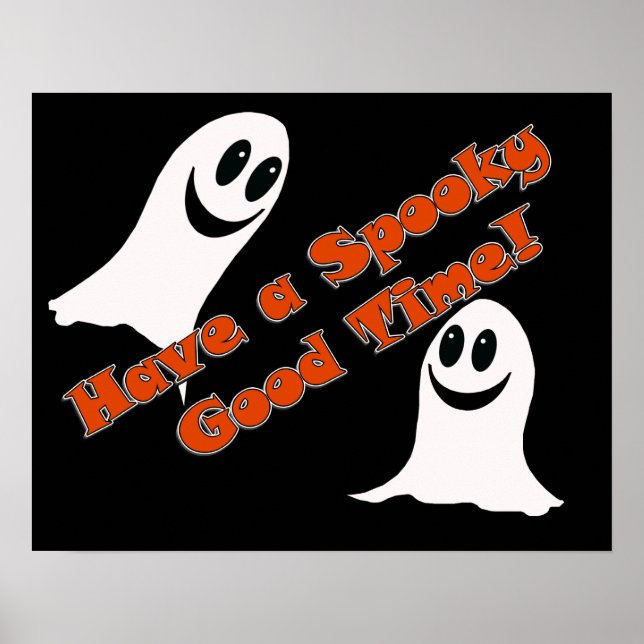 Pôster Ghostly Greetings~! Cute Halloween Cartoon Ghost (Frente)