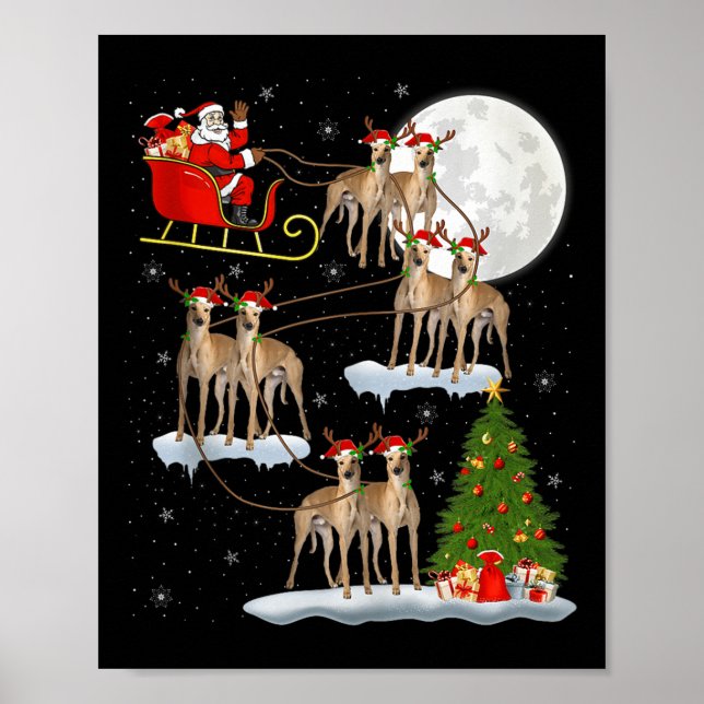 Poster Ghound Dog Santa Sleigh Flying Funny Magical Chris (Frente)