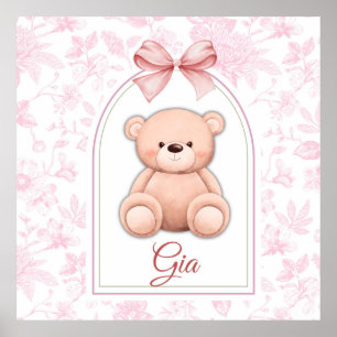 Poster Gia Design de Enfermeiro de Urso Rosa Personaliz
