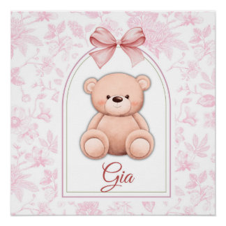 Pôster Gia | Design de Enfermeiro de Urso Rosa Personaliz