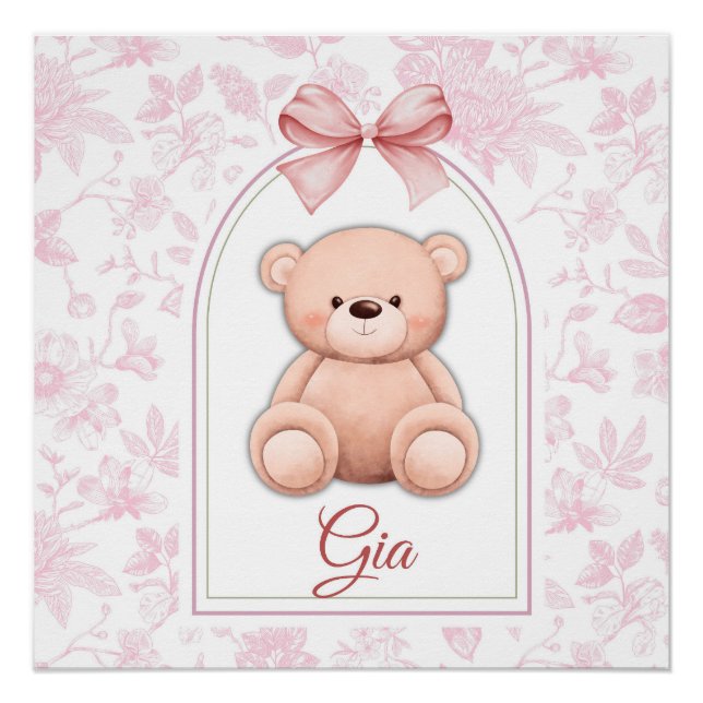 Pôster Gia | Design de Enfermeiro de Urso Rosa Personaliz (Frente)