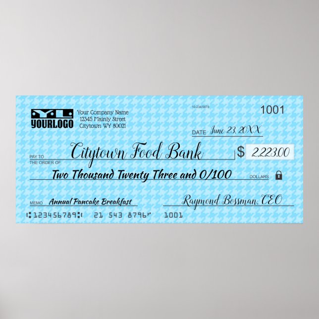 Poster Giant faux presentation check charity bonus prize (Frente)