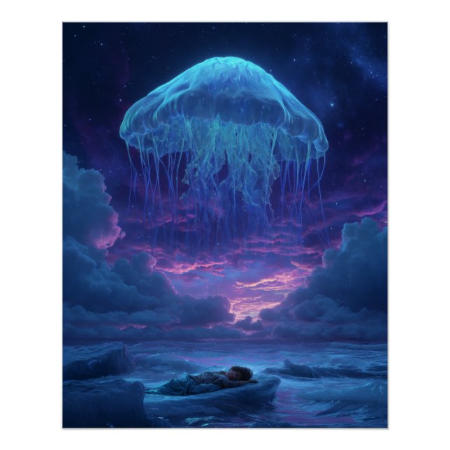 Pôster Giant Luminous Jellyfish Over Dream Ocean (Frente)