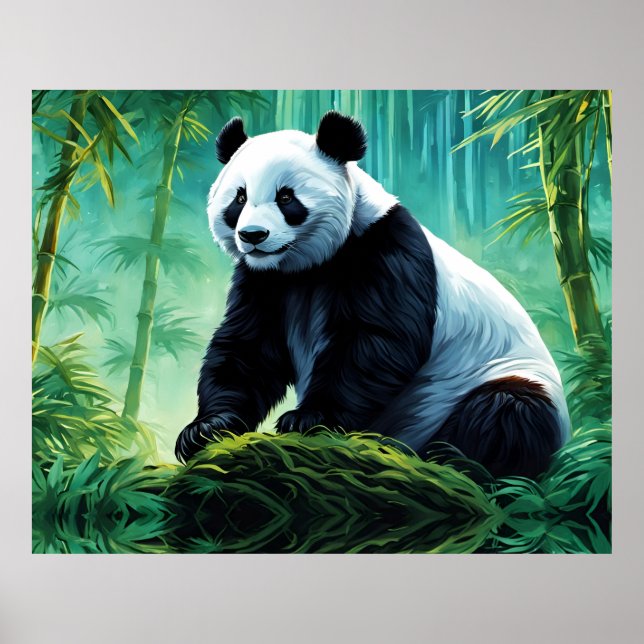 Poster Giant Panda na Floresta de Bamboo (Frente)