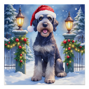 Pôster Giant Schnauzer Cerca de Ferro Nevada Papai Noel N