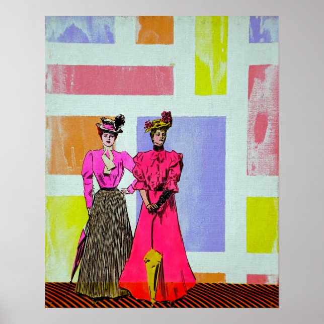 Pôster Gibson Girls em um padrão mondriano (Frente)