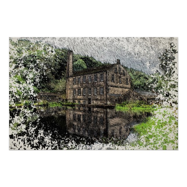Pôster Gibson Mill, Hardcastle Crags Desenho a Lápis (Frente)