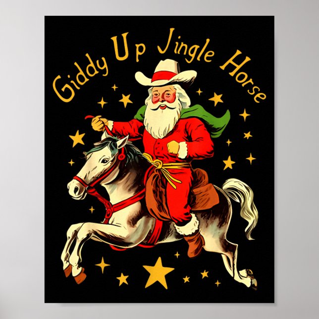 Poster Giddy Up Jingle Horse Funny Retro Santa Cowboy Chr (Frente)