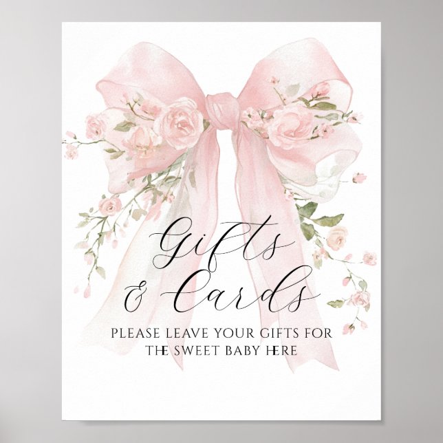 Poster Gift & Card Floral Bow Flower Girl Baby Shower (Frente)