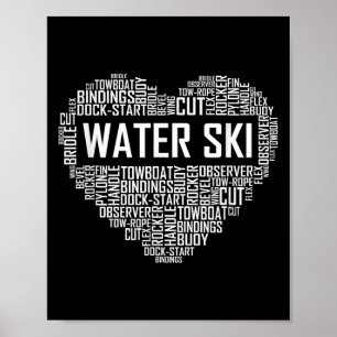 Poster Gift Waterski Love Gift Ski Coração de Esqui Esqui