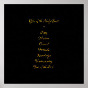 Poster Gifts of The Holy Spirit in 3D Look Golden Script